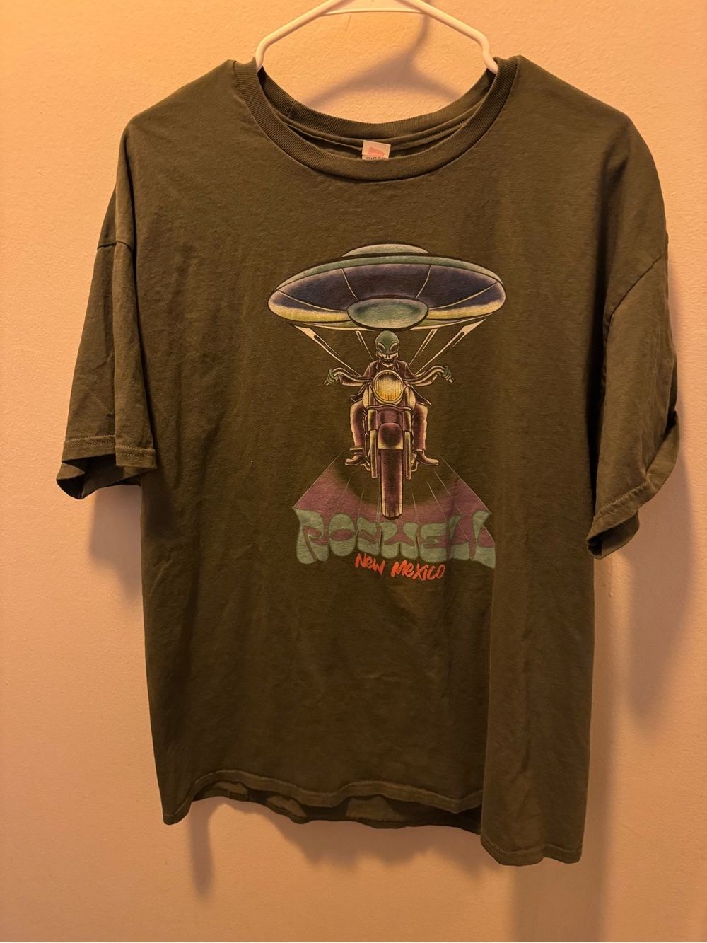 Hanes Olive Green UFO Motorcycle Graphic Tee
